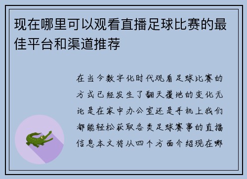 现在哪里可以观看直播足球比赛的最佳平台和渠道推荐